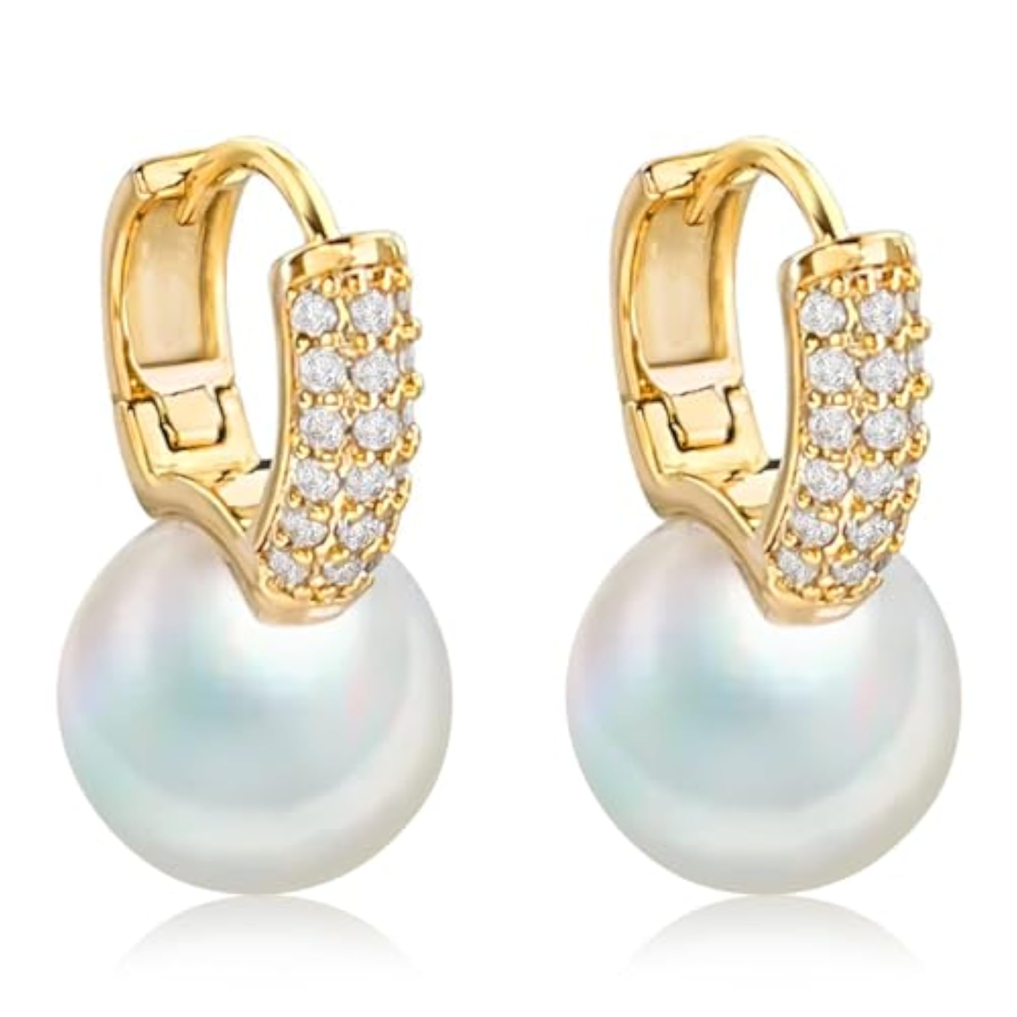 Gold Plated Cubic Zirconia Pearl Studded Hoop Earrings